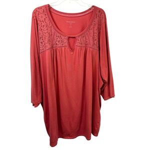 Woman Within Plus Size 2X Top 26W 28W Terracotta Lace Keyhole Tunic Office 478